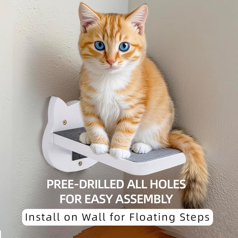ES Pets White Painted Wooden Cat Wall Floating Steps Set of 3 - Wall Mounted Cat Floating Furniture Shelves and Perches, Sturdy Climber Stairs Ladders - Holds up 30lbs - Image 5